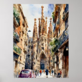 Barcelona Sagrada De Familia Waterverf Poster (Voorkant)