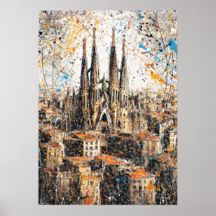 Barcelona Sagrada Familia Abstracte Druppel Schild Poster