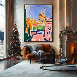 Barcelona Sagrada Familia en Skyline in Fauvist Poster