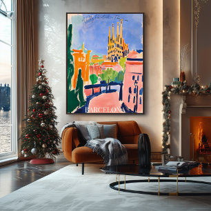Barcelona Sagrada Familia en Skyline in Fauvist Poster