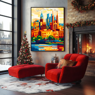 Barcelona Sagrada Familia in Abstracte Fauvistisch Poster