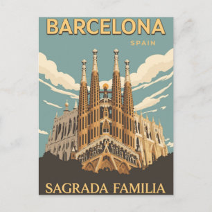 Barcelona Sagrada Familia Vintage Reis Kunst Briefkaart