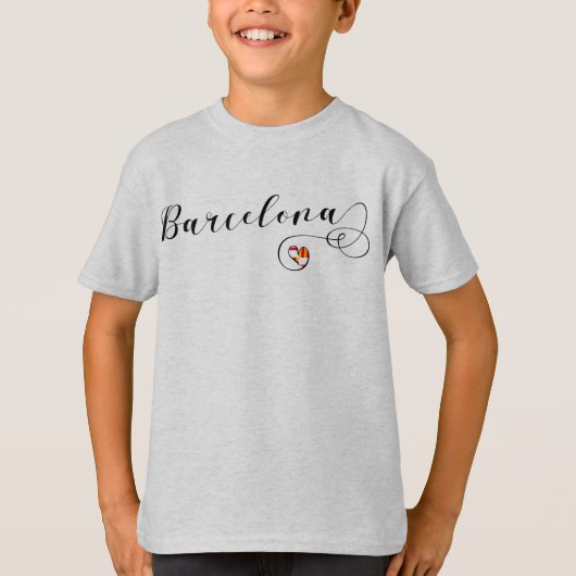 Barcelona Script Font Flag Heart T-shirt (Voorkant)