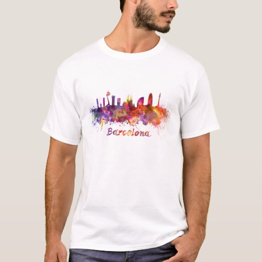 Barcelona skyline in watercolor t-shirt (Voorkant)