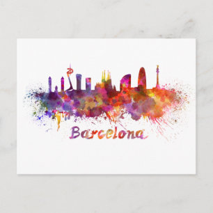 Barcelona-skyline in waterverf briefkaart