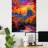 Barcelona Skyline Poster – Iconische Spaanse kunst (Thuiskantoor)