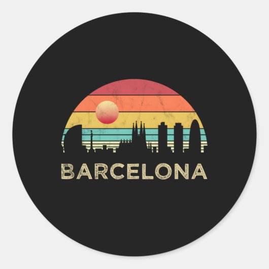 Barcelona Skyline Ronde Sticker (Voorkant)