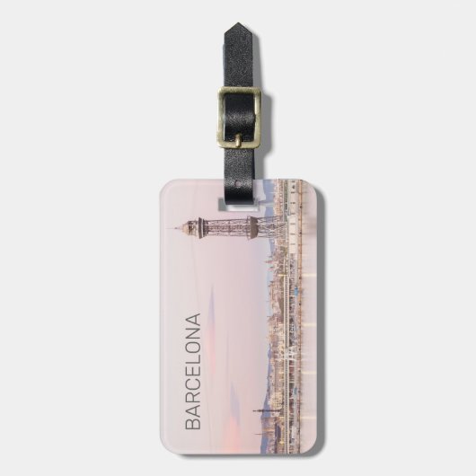 Barcelona Skyline Sunset Catalanonia Spanje Bagagelabel (Voorkant verticaal)