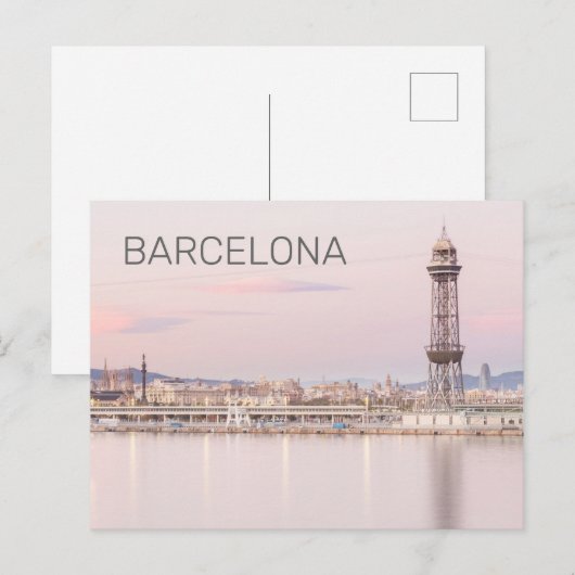 Barcelona Skyline Sunset Catalanonia Spanje Feestdagenkaart (Voorkant / Achterkant)