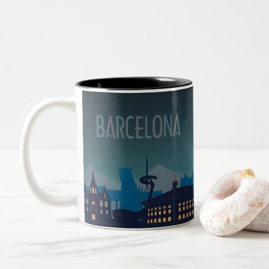 Barcelona Skyline Two-Tone Coffee Mok (Met donut)