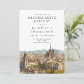 Barcelona Skyline Watercolor Bachelorette Weekend Kaart (Staand voorkant)