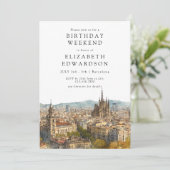 Barcelona Skyline Watercolor Birthday Weekend Kaart (Staand voorkant)