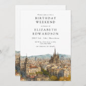 Barcelona Skyline Watercolor Birthday Weekend Kaart (Voorkant / Achterkant)