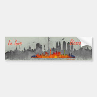 Barcelona Skyline watercolor in love Bumpersticker