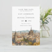 Barcelona Skyline Watercolor Photo Wedding Save The Date (Staand voorkant)