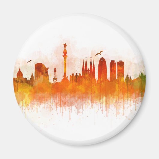 Barcelona Skyline watercolor v03 Magneet (Voorkant)