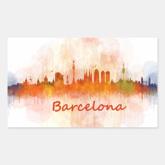 Barcelona Skyline watercolor v04 Rechthoekige Sticker (Voorkant)