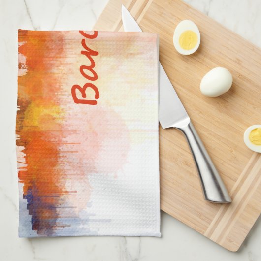 Barcelona Skyline watercolor v04 Theedoek (Quarter Fold)