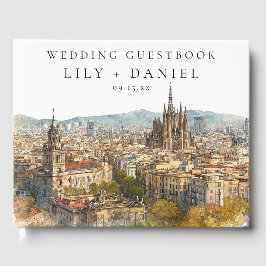 Barcelona Skyline Watercolor Wedding Gastenboek