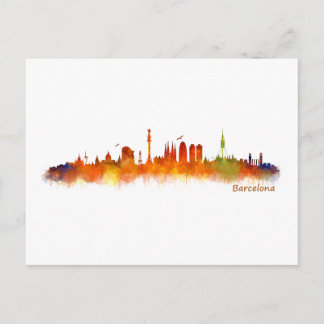 Barcelona Skyline waterverf v02 Briefkaart