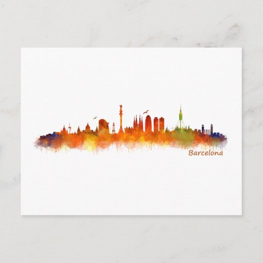 Barcelona Skyline waterverf v02 Briefkaart (Voorkant)