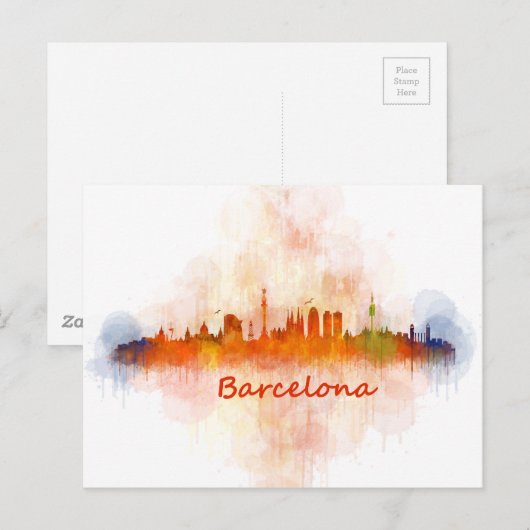 Barcelona Skyline waterverf v04 Briefkaart (Voorkant / Achterkant)