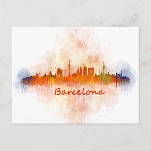 Barcelona Skyline waterverf v04 Briefkaart (Voorkant)