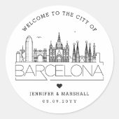 Barcelona Skyline | Welkomstbericht voor bruiloft Ronde Sticker (Voorkant)