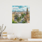 Barcelona Spain Catalonia City VIew Oil Paint Poster (Keuken)