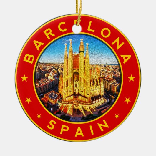 Barcelona, Spain, circle, red Keramisch Ornament (Voorkant)