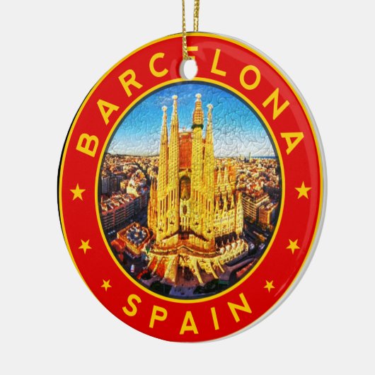 Barcelona, Spain, circle, red Keramisch Ornament (Links)