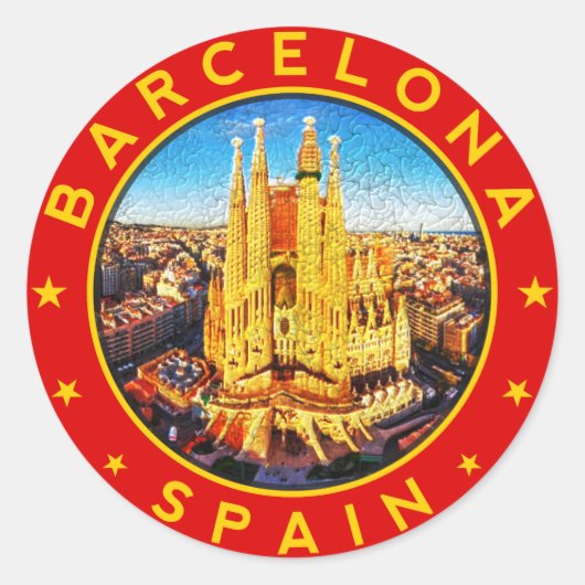 Barcelona, Spain, circle, red Ronde Sticker (Voorkant)