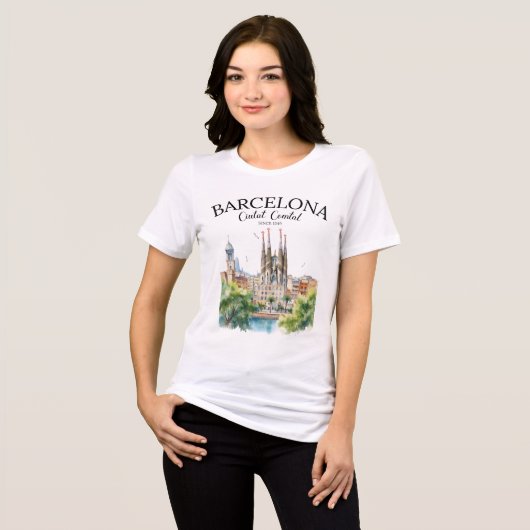 Barcelona Spain – Iconic Cathedral Tri-Blend Shirt (Voorkant volledig)