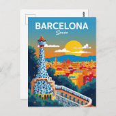 Barcelona Spain Park Guell Vintage Travel Briefkaart (Voorkant / Achterkant)