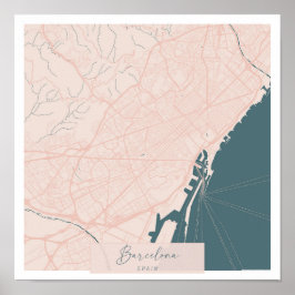 Barcelona Spain Pink and Blue Cute Script Street Poster