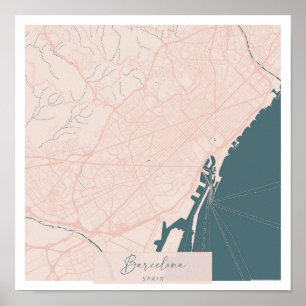 Barcelona Spain Pink and Blue Cute Script Street Poster