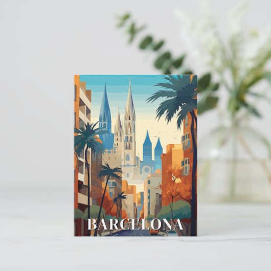Barcelona, Spain Retro Travel Briefkaart (Staand voorkant)