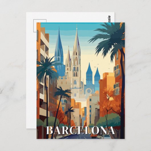 Barcelona, Spain Retro Travel Briefkaart (Voorkant / Achterkant)