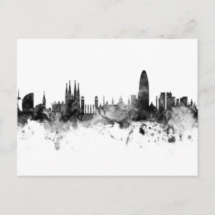 Barcelona Spain Skyline Black White Briefkaart