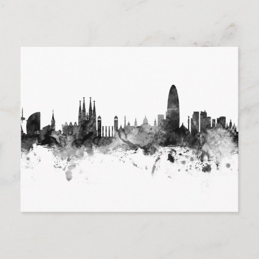 Barcelona Spain Skyline Black White Briefkaart (Voorkant)