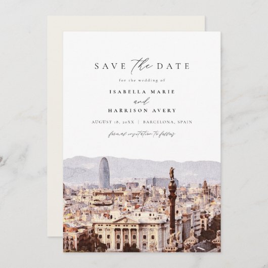 BARCELONA Spain Skyline Destination Save the Date Kaart (Voorkant / Achterkant)