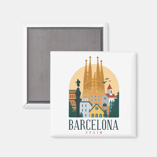 Barcelona Spain Skyline Metal Magnet (Voorkant / Achterkant)