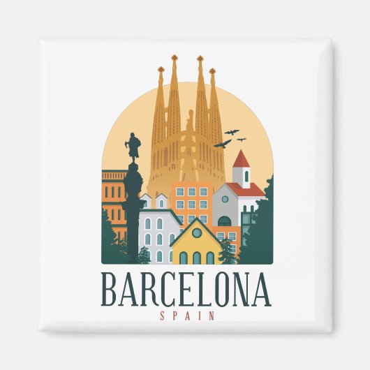 Barcelona Spain Skyline Metal Magnet (Voorkant)