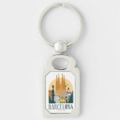 Barcelona Spain Skyline Metal Sleutelhanger (Voorkant)