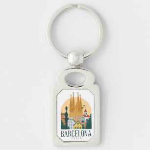 Barcelona Spain Skyline Metal Sleutelhanger