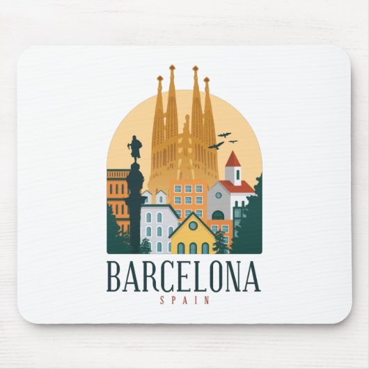 Barcelona Spain Skyline Mousepad Muismat (Voorkant)