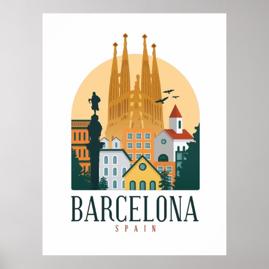 Barcelona Spain Skyline Poster (Voorkant)
