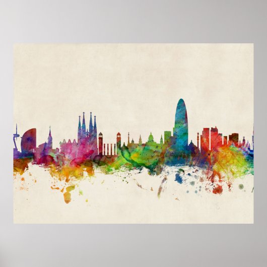 Barcelona Spain Skyline Poster (Voorkant)
