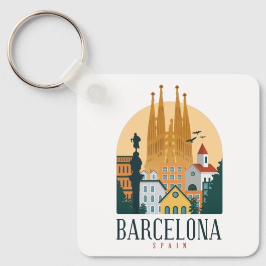 Barcelona Spain Skyline Sleutelhanger (Voorkant)