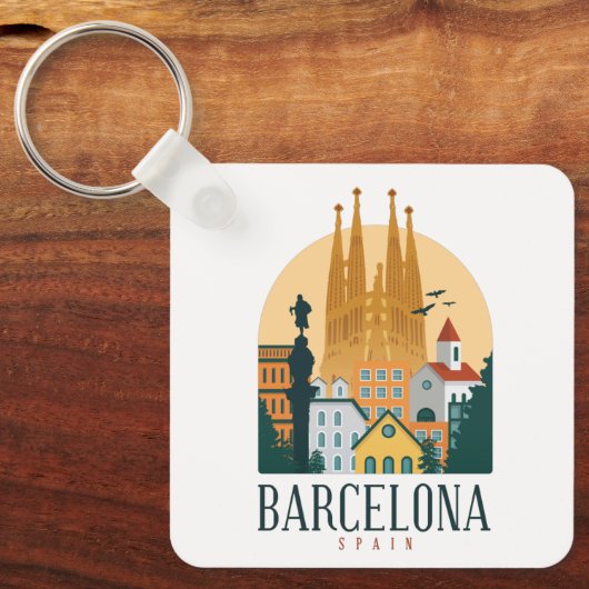 Barcelona Spain Skyline Sleutelhanger (Voorkant)